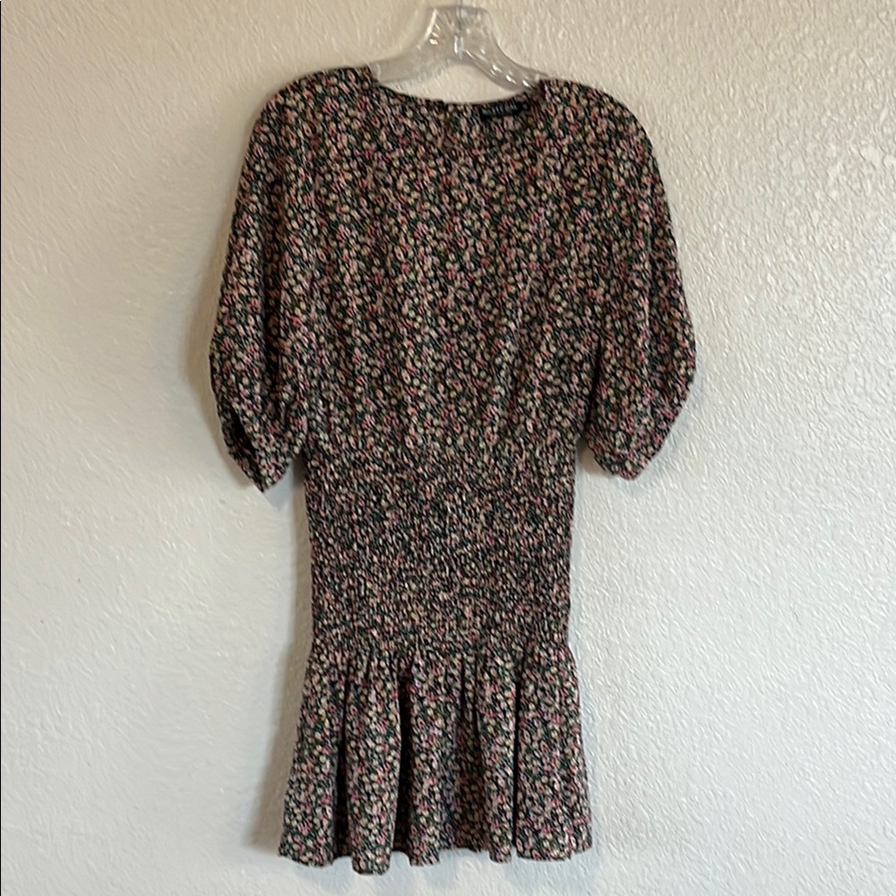 NWT Nasty Gal Shirred Waist Tea Dress Black Size Medium 1/2 sleeves